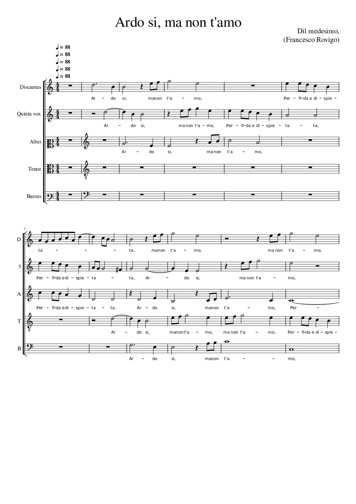 Ardo si ma non t'amo (Rovigo's 1st setting may be found here.) - Page 1