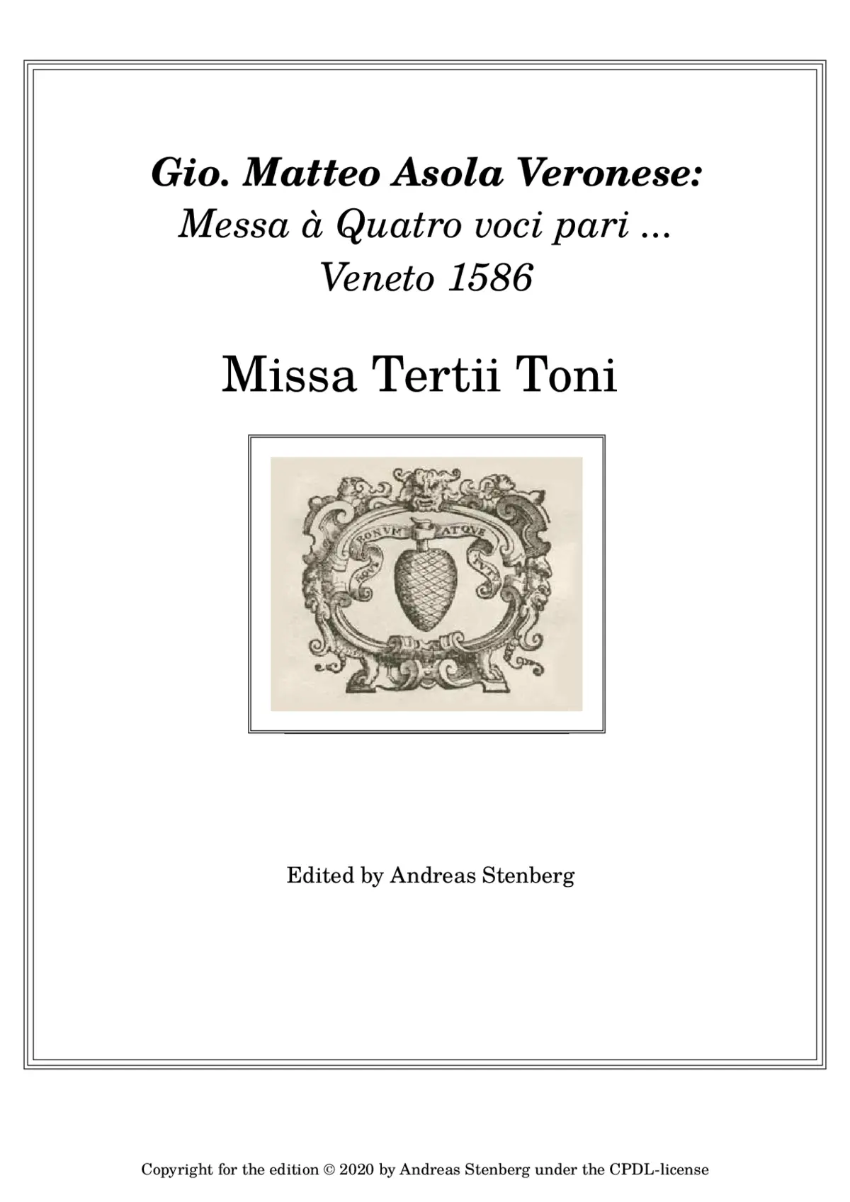 Missa Tertii Toni à Quatro voci pari - Page 1