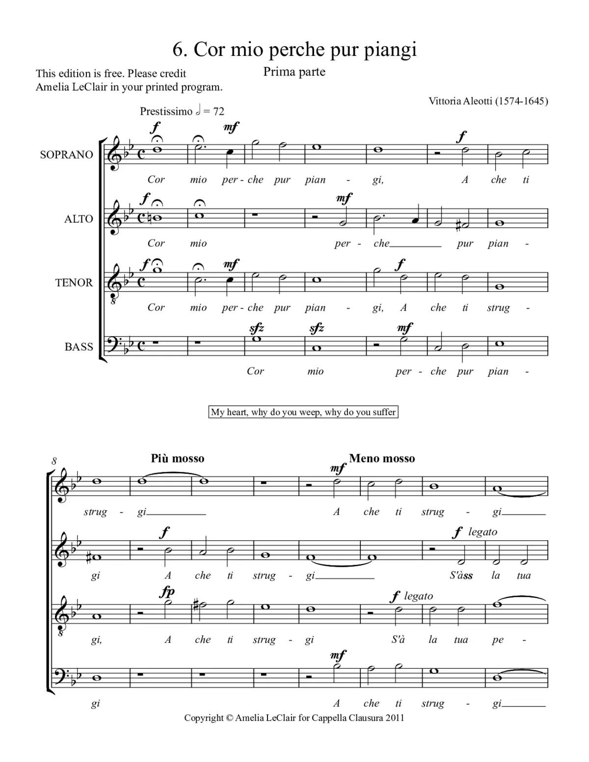 Cor mio perche pur piangi - Page 1