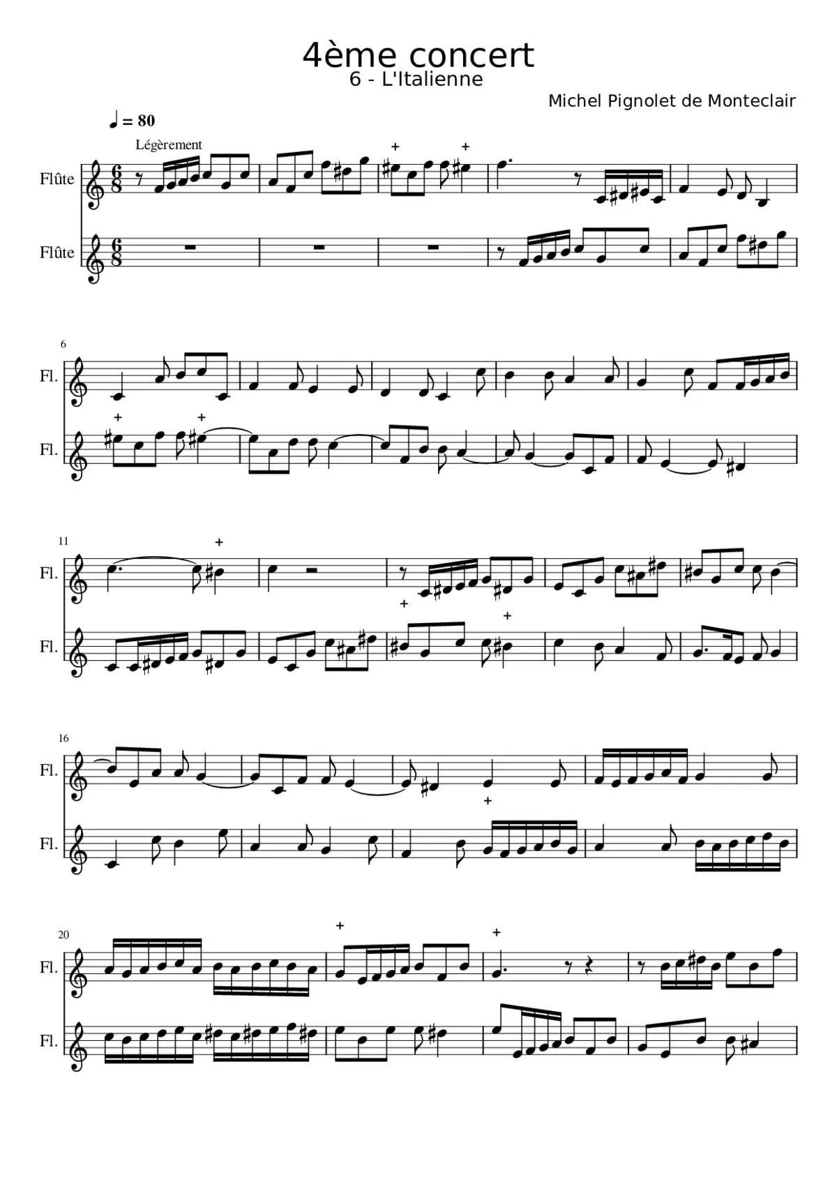 Montéclair - 4eme concert à 2 flutes traversières sans basse - L'Italienne - Page 1