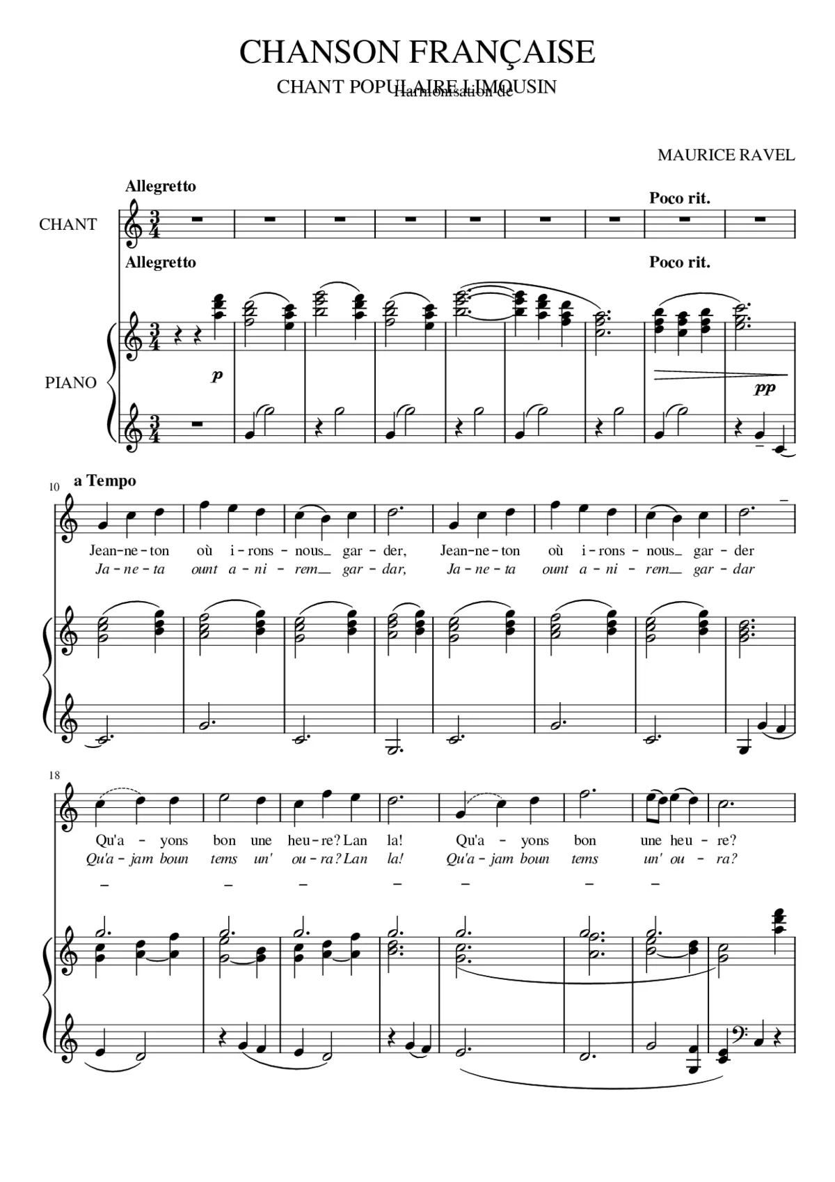 CHANSON FRANÇAISE CHANT POPULAIRE LIMOUSIN M. Ravel - Page 1
