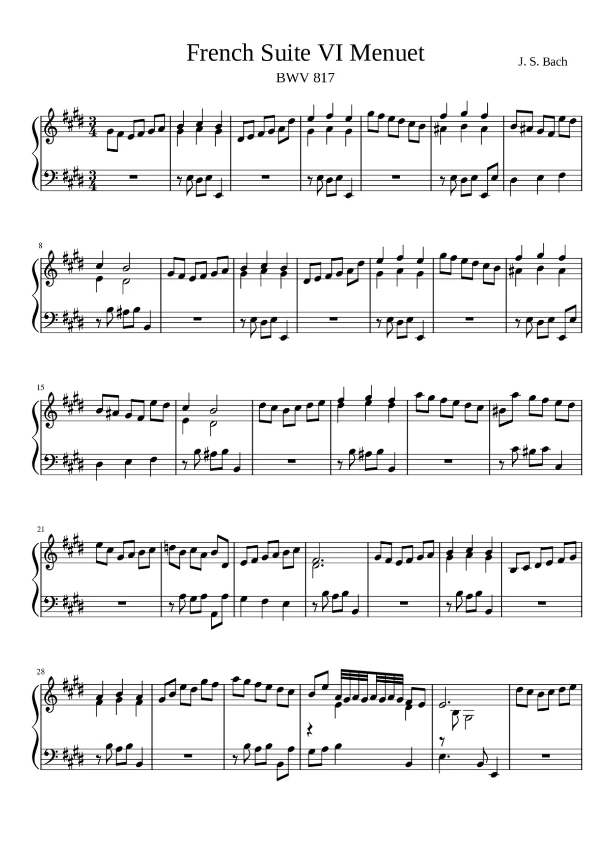French Suite No.6 in E major BWV 817 - Page 1