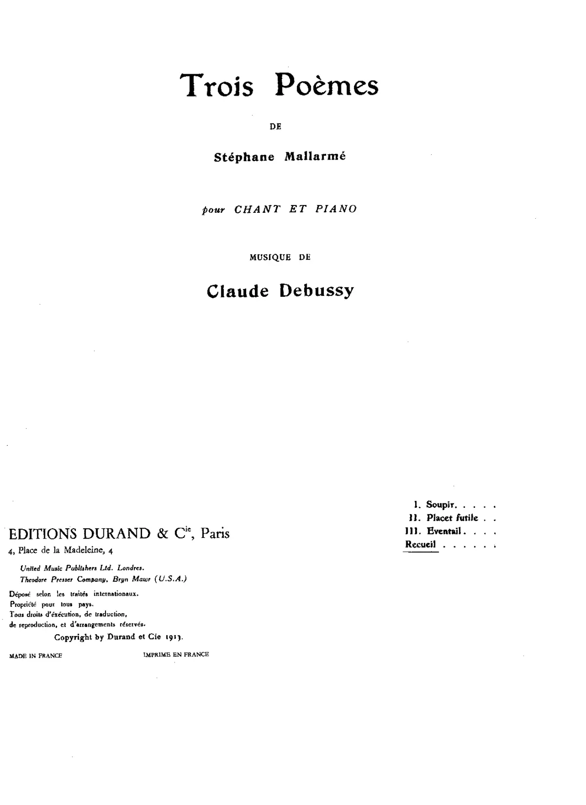 Trois Poèmes de Stéphane Mallarmé - Page 1