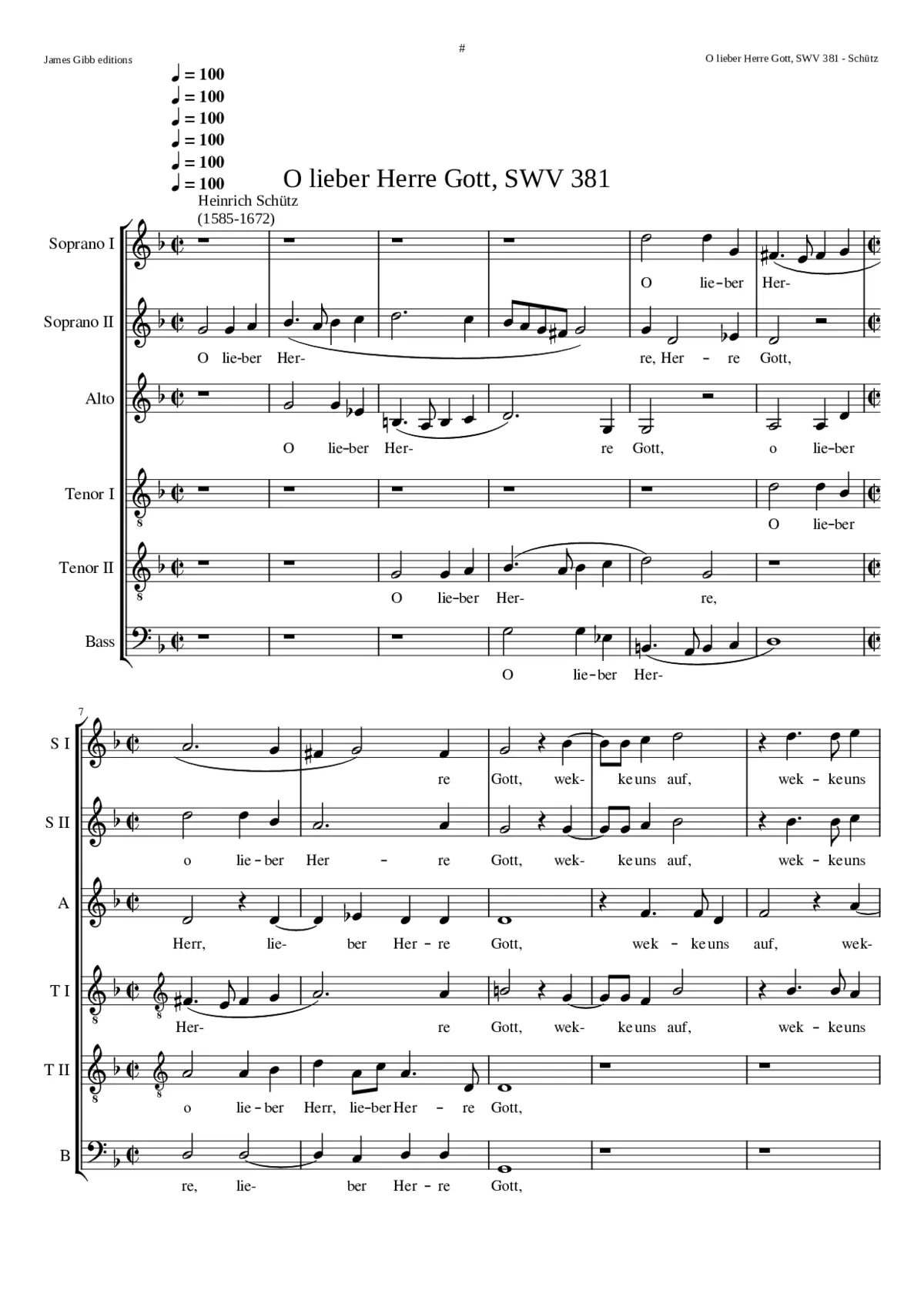 O lieber Herre Gott SWV 381 - Page 1