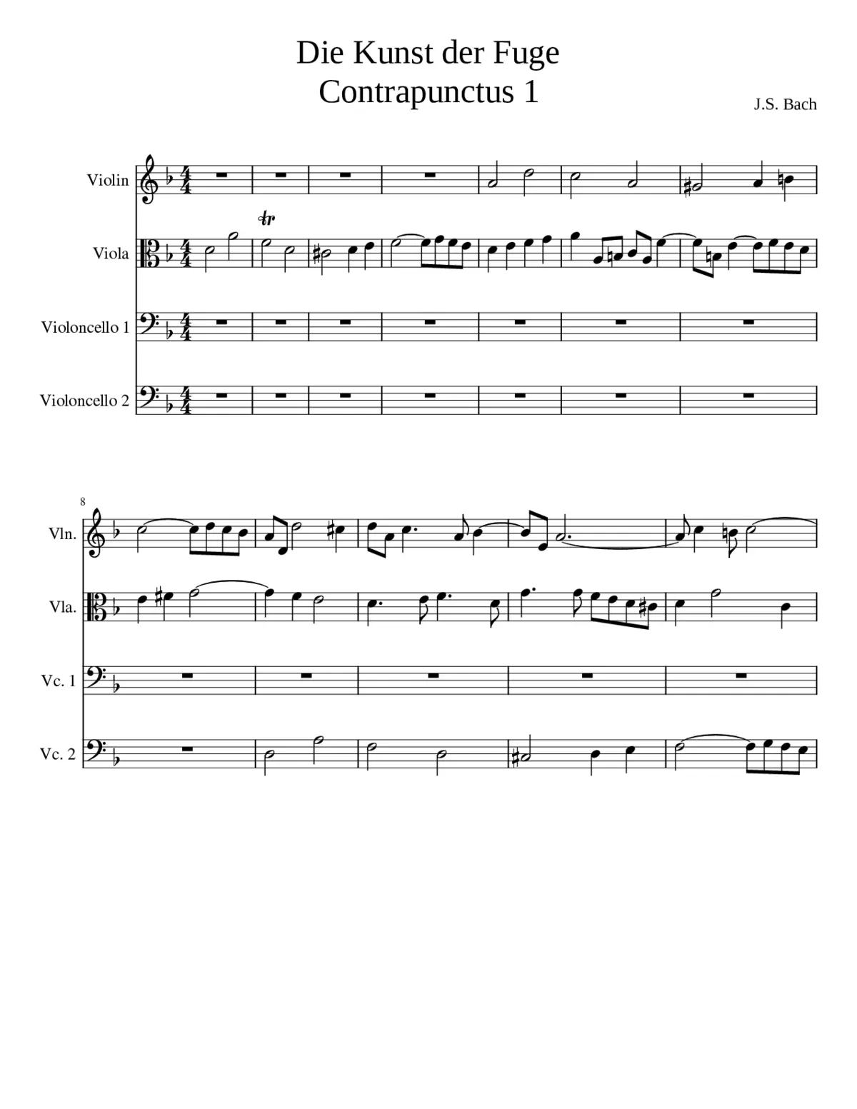 Die Kunst der Fuge (BMV 1080) Contrapunctus 1 - Page 1