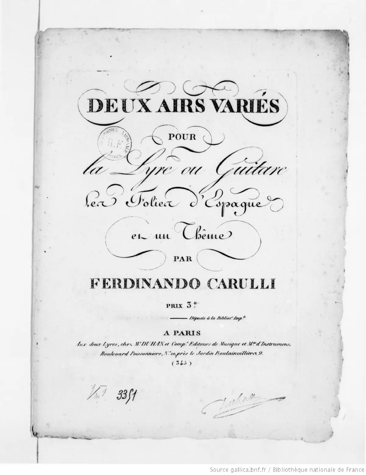2 Airs Variés pour la Lyre ou Guitare les Folies d'Espagne et un Thème - Page 1