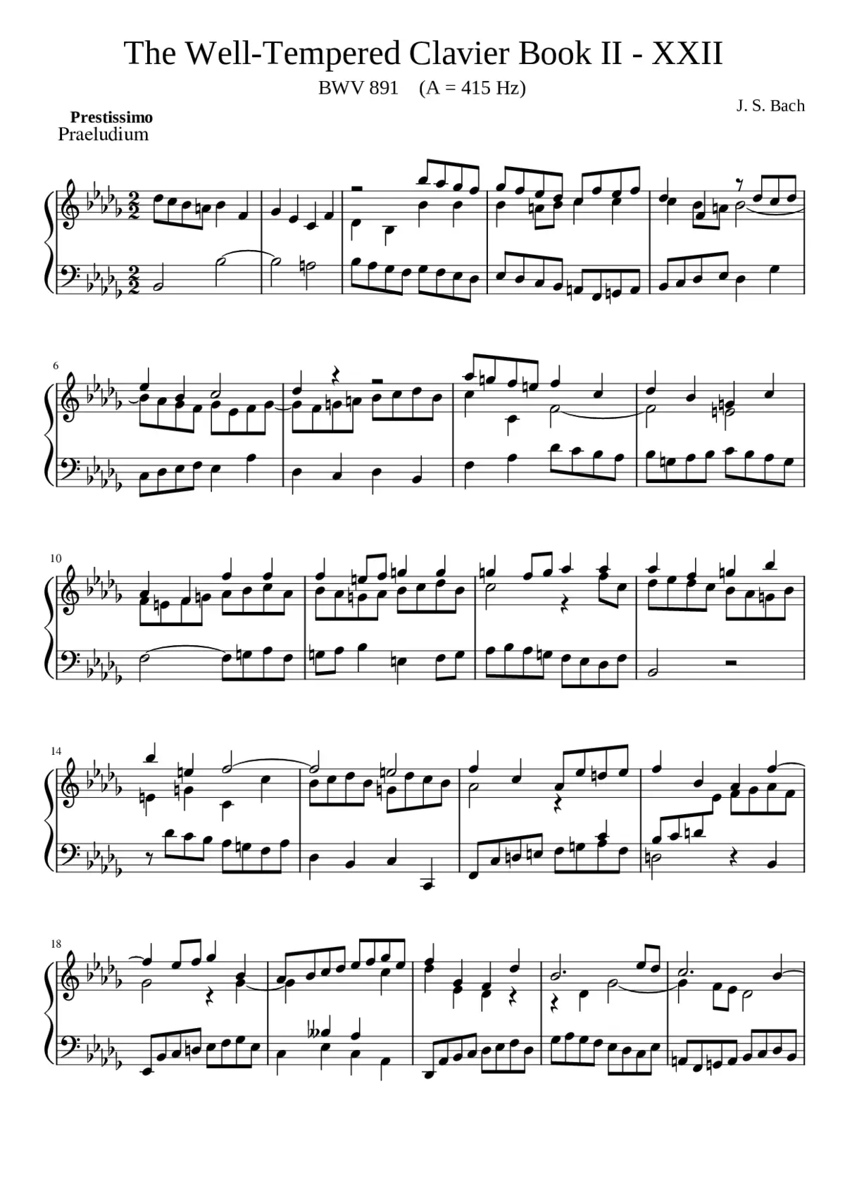 Prelude and Fugue in B-flat minor BWV 891 - Page 1