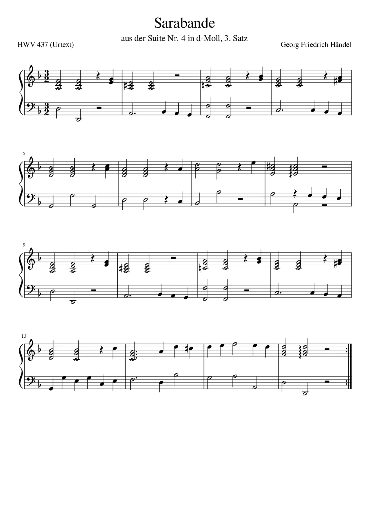 Keyboard suite in D minor HWV 437 - Page 1