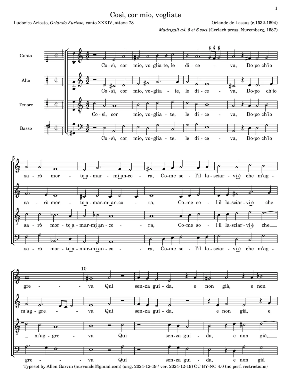 Così, cor mio, vogliate - Page 1