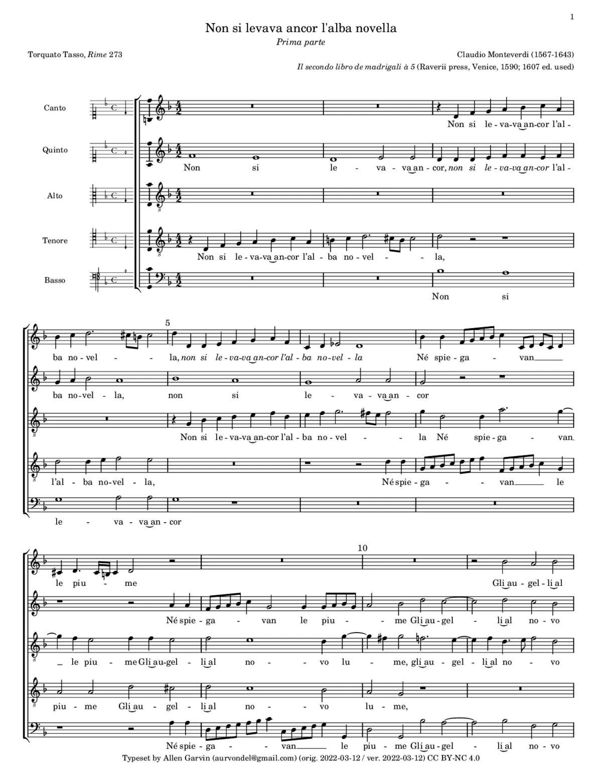 Non si levav’ancor l’alba novella - Page 1