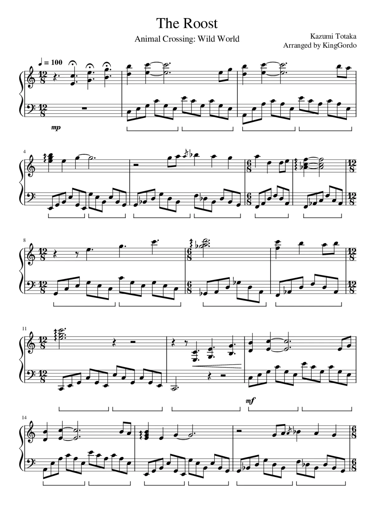 Animal Crossing: The Roost (Piano Cover) - Page 1