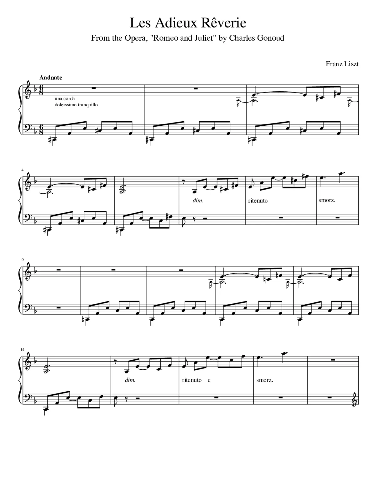 Liszt Les Adieux Rêverie from the Opera Romeo and Juliet - Page 1