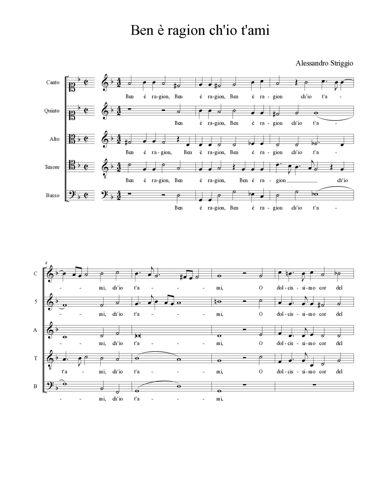 Ben è ragion ch'io t'ami - Page 1