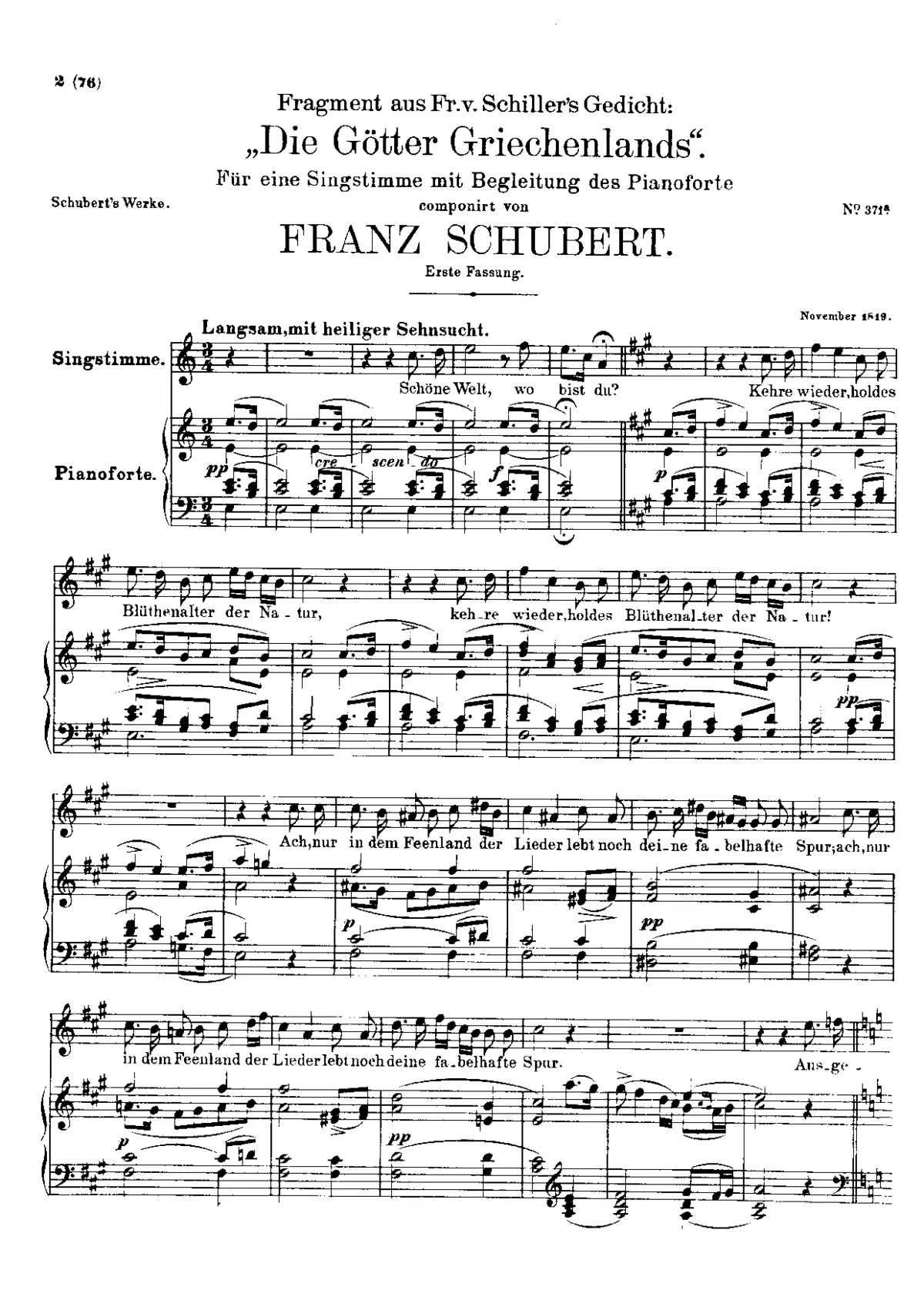 Strophe aus ‘Die Götter Griechenlands' - Page 1
