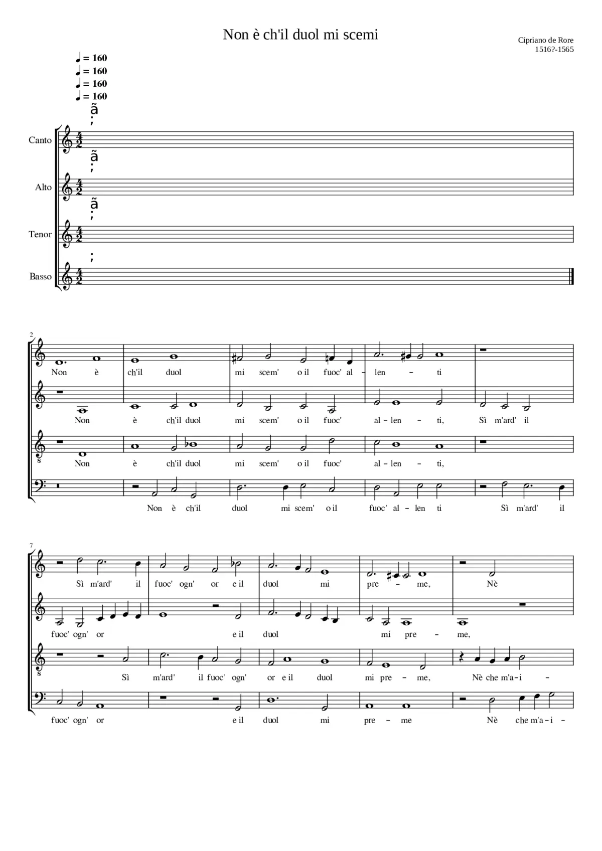 Non è ch'il duol mi scemi - Page 1