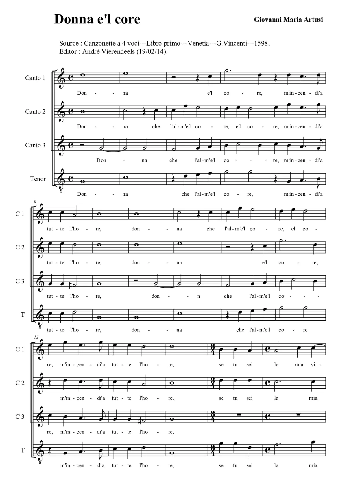 Donna che l'alm' e'l core - Page 1