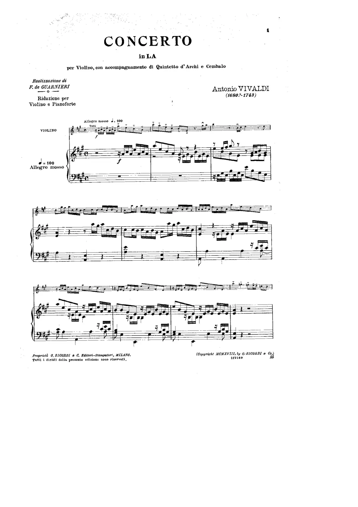 Violin Concerto in A major - Page 1