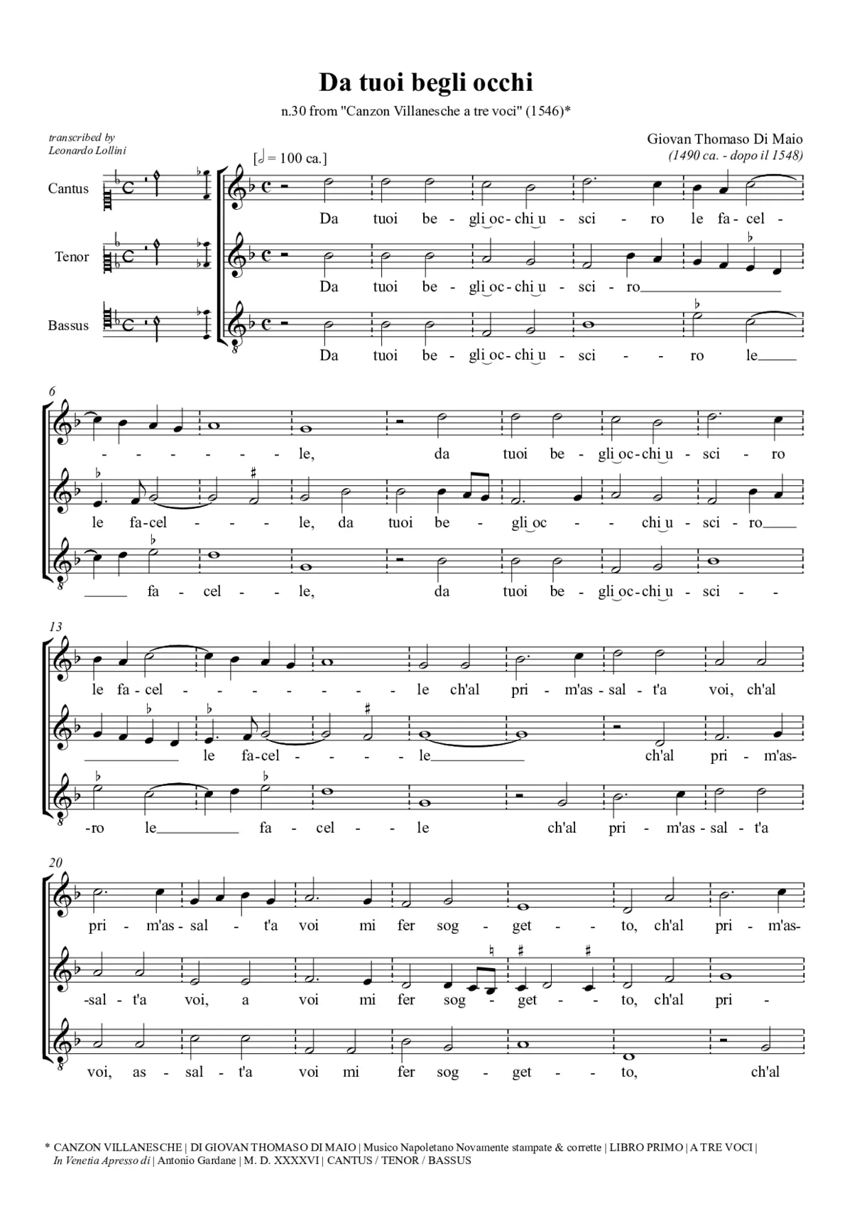 Da tuoi begli occhi uscìro le facelle - Page 1