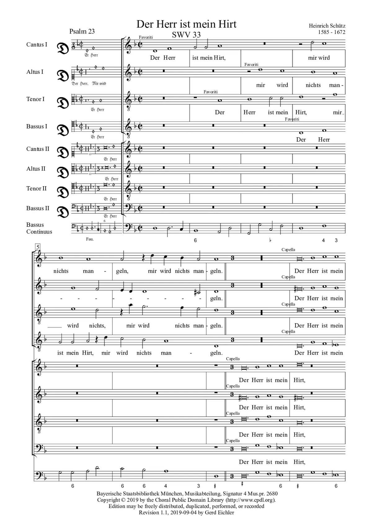 Der Herr ist mein Hirt (Psalm 23), SWV 33 - Page 1