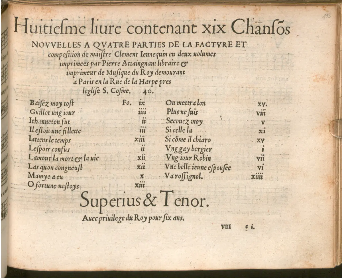 19 Chansons nouvelles a quatre parties, Livre 8 - Page 1