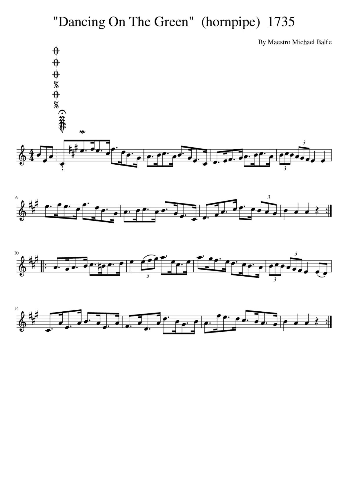 Dancing On The Green (hornpipe) 1735 - Page 1