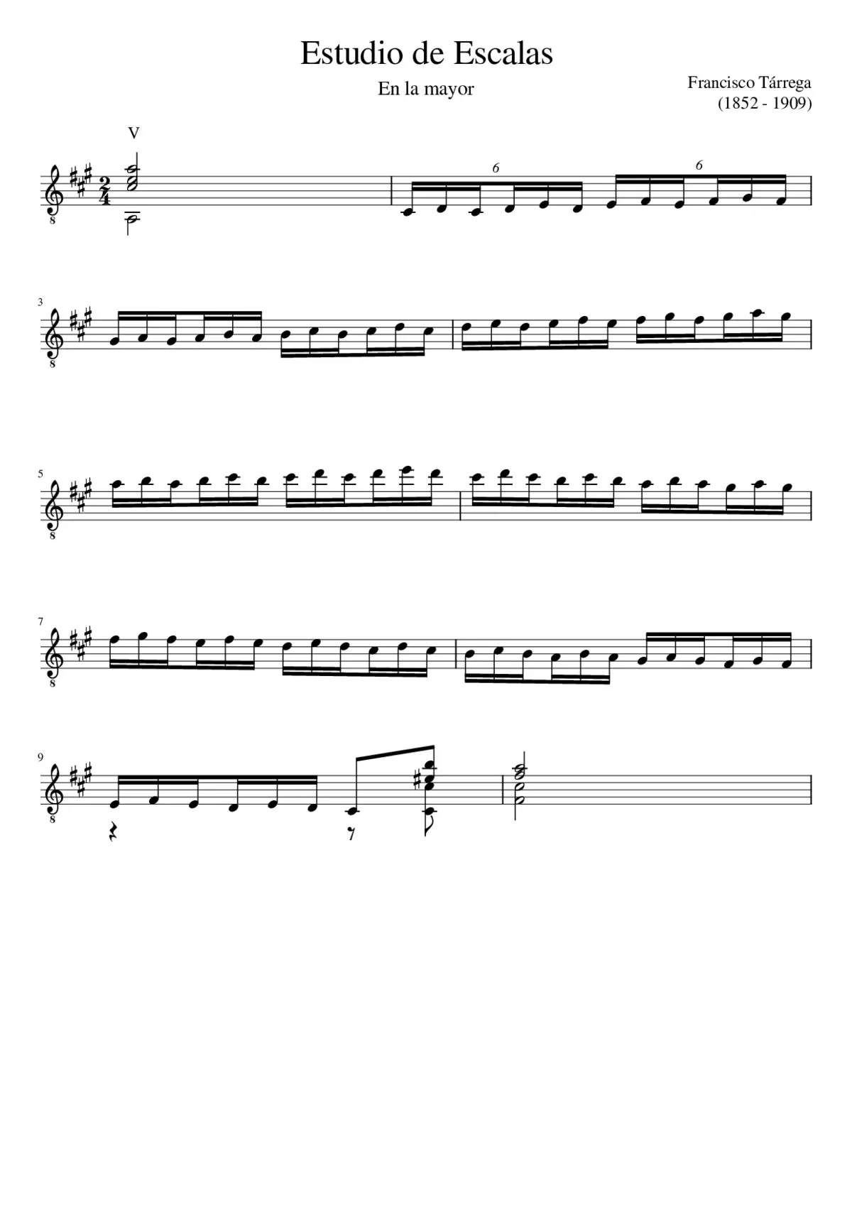 Francisco Tárrega - Estudio de Escalas - Page 1