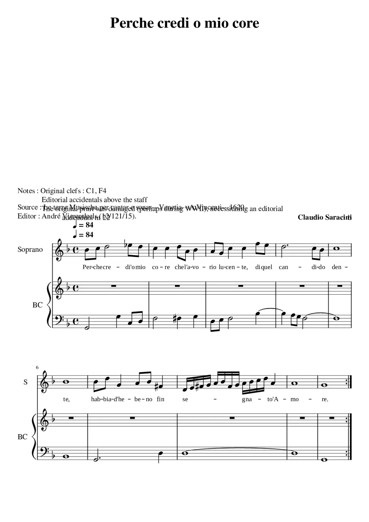 Perche credi o mio core - Page 1