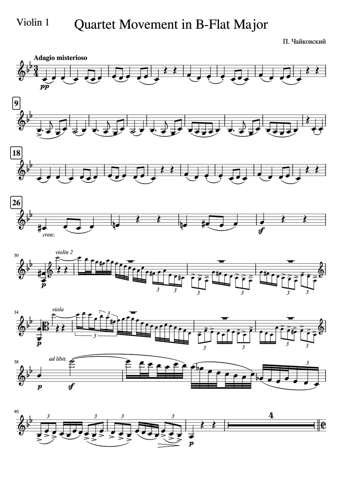 String Quartet in B-flat major - Page 1