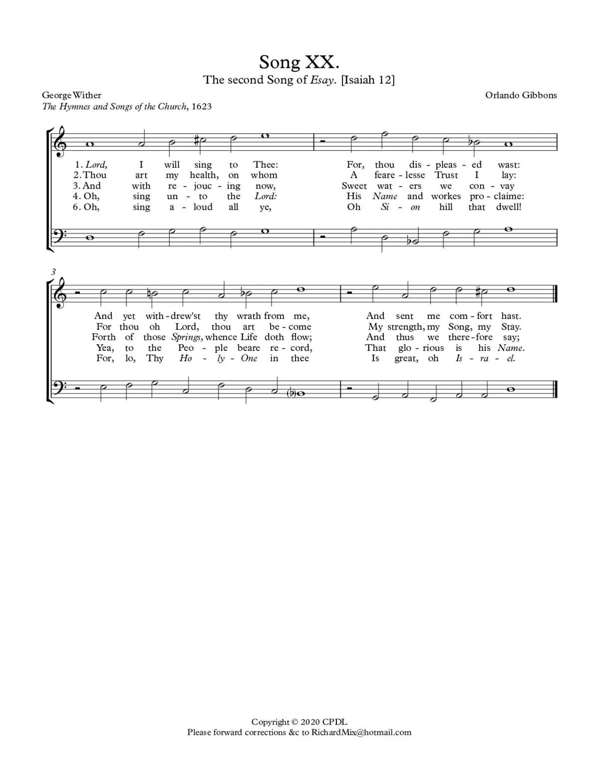 Lord, I will sing to Thee (Song 20) - Page 1