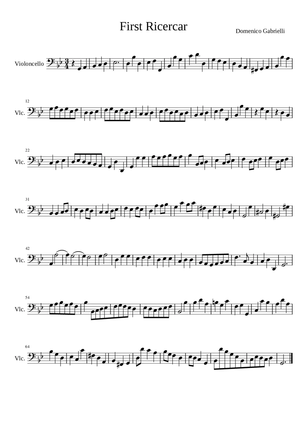 Domenico Gabrielli First Ricercar for Violoncello - Page 1