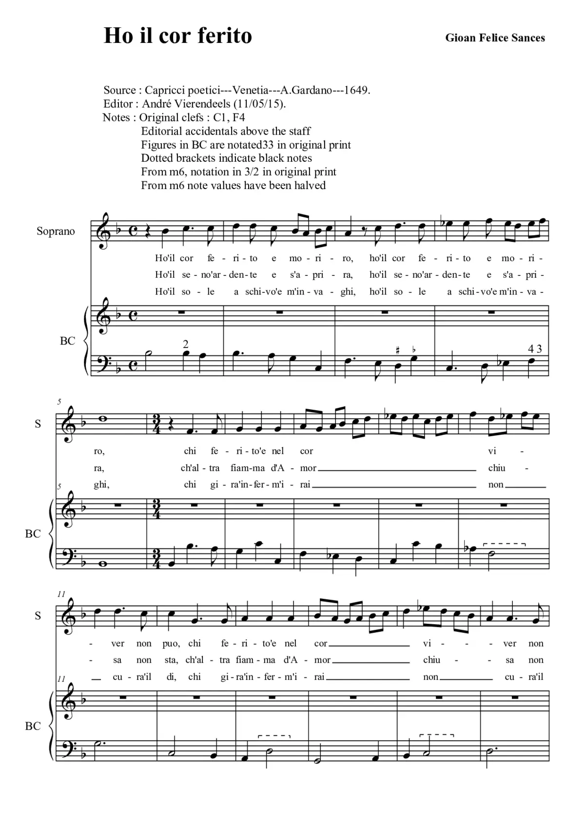 Ho il cor ferito e moriro - Page 1