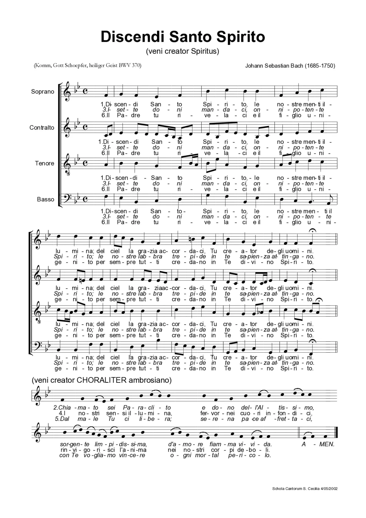 Discendi Santo Spirito, BWV 370 - Page 1