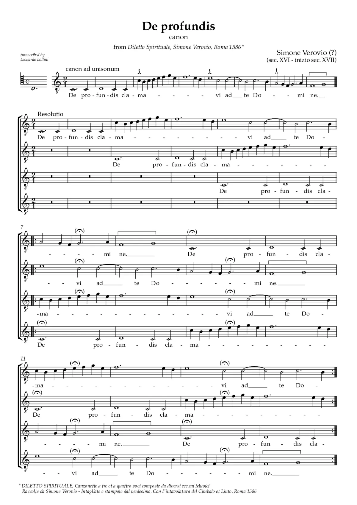 De profundis clamavi, Canon in unisono a.4. - Page 1