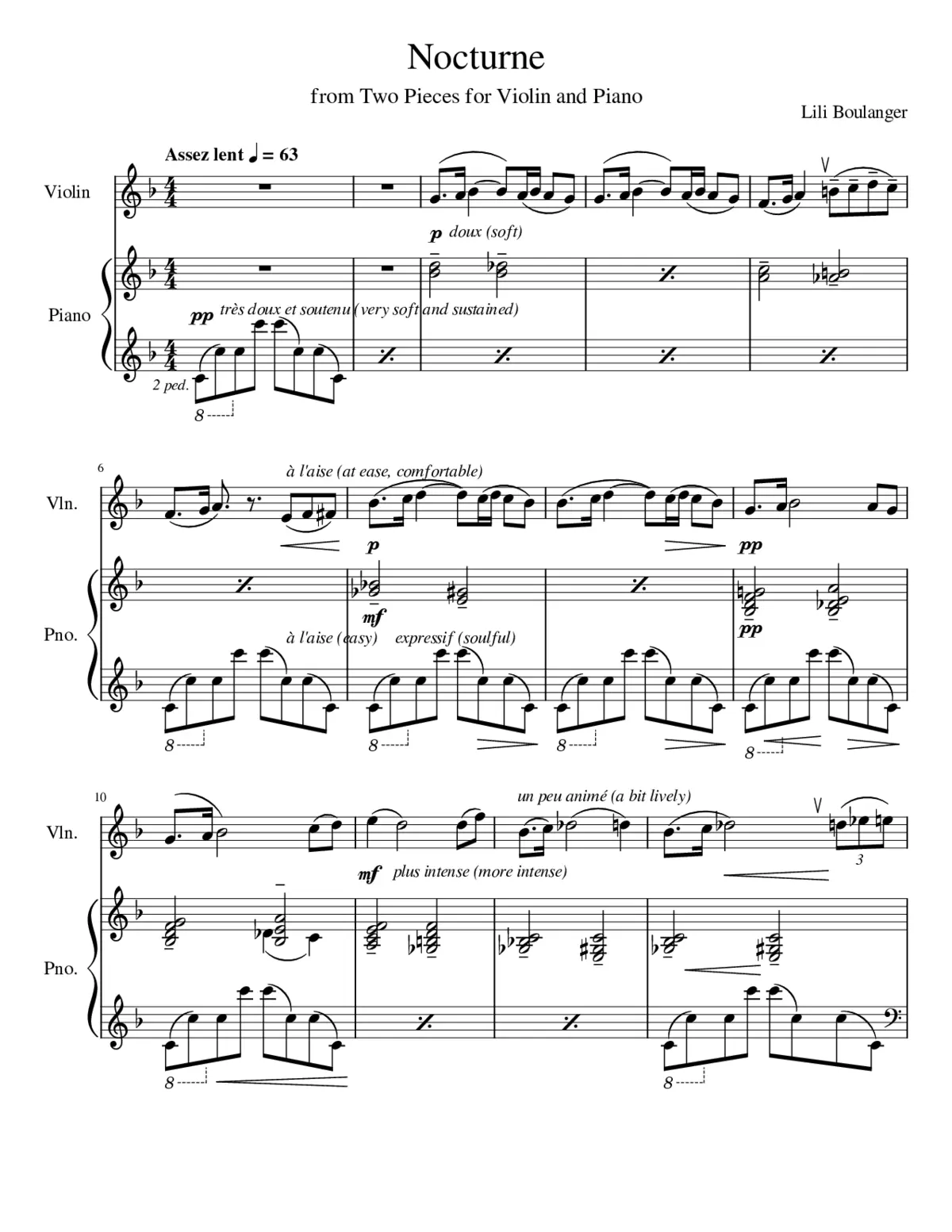 Nocturne from Two Pieces for Violin and Piano - Page 1