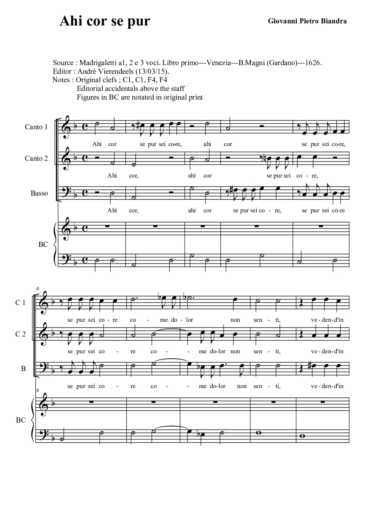 Ahi cor se pur sei core - Page 1