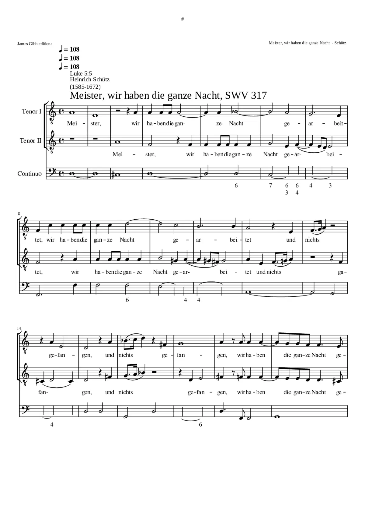 Meister wir haben die ganze Nacht gearbeitet SWV 317 - Page 1