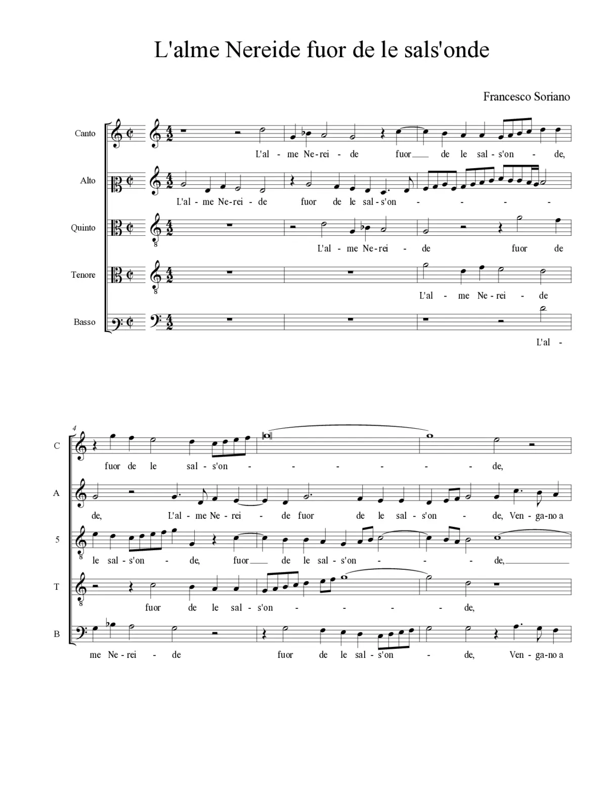 L'alme Nereide fuor de le sals'onde - Page 1