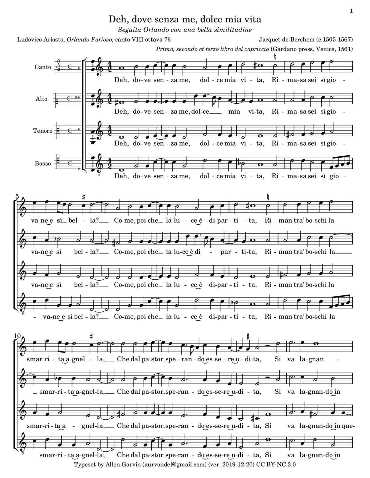 Deh, dove senza me, dolce mia vita - Page 1