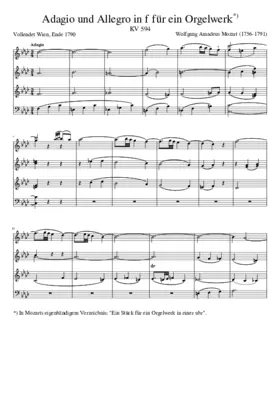 Adagio und Allegro in f für ein Orgelwerk KV 594