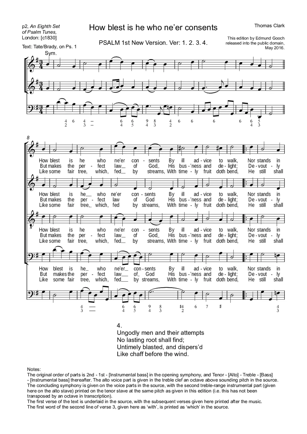 How blest is he who ne'er consents (from An Eighth Set of Psalm Tunes) - Page 1