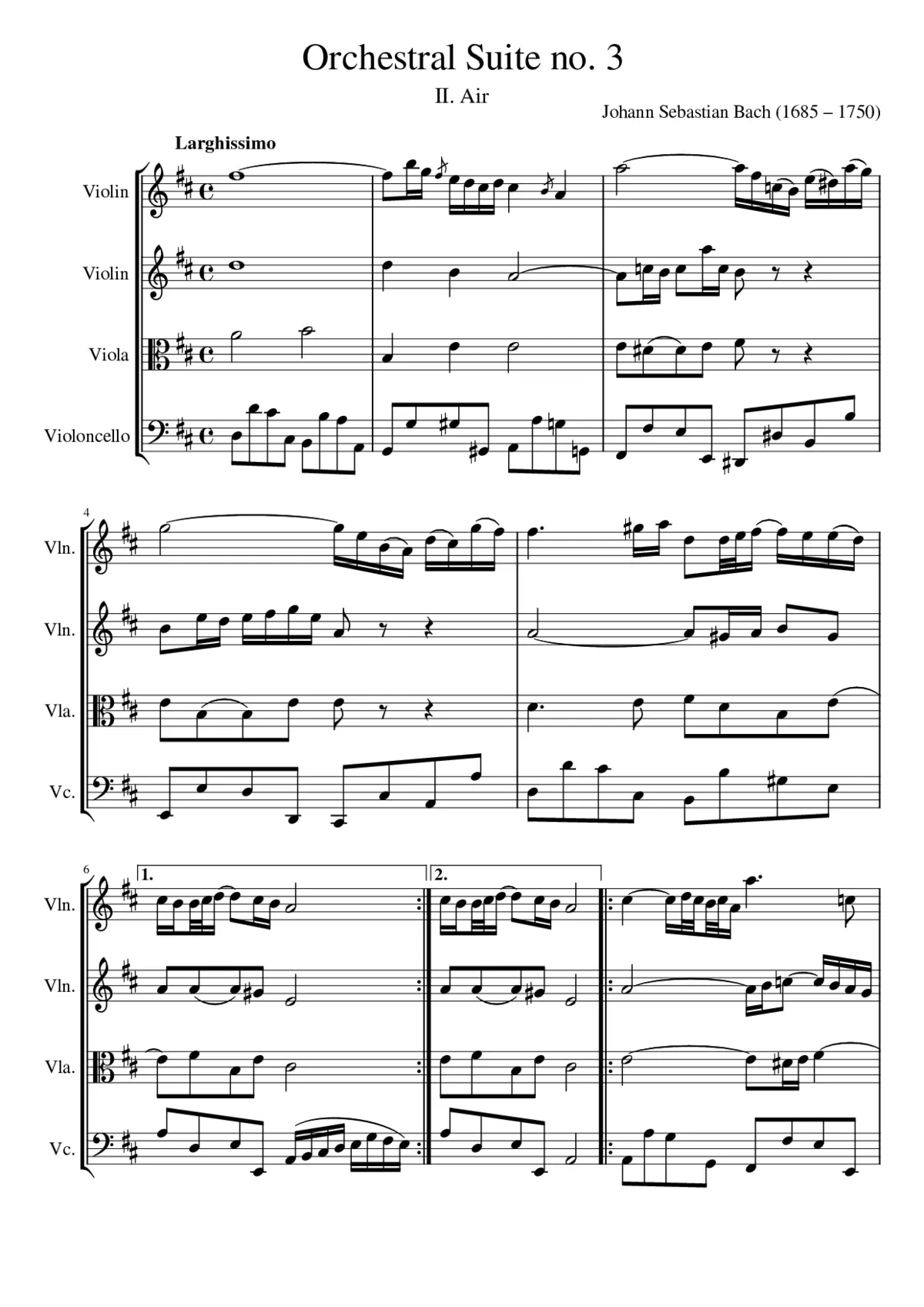 Air 'on the G string' Orchestral Suite No. 3 in D major BWV 1068 - Page 1
