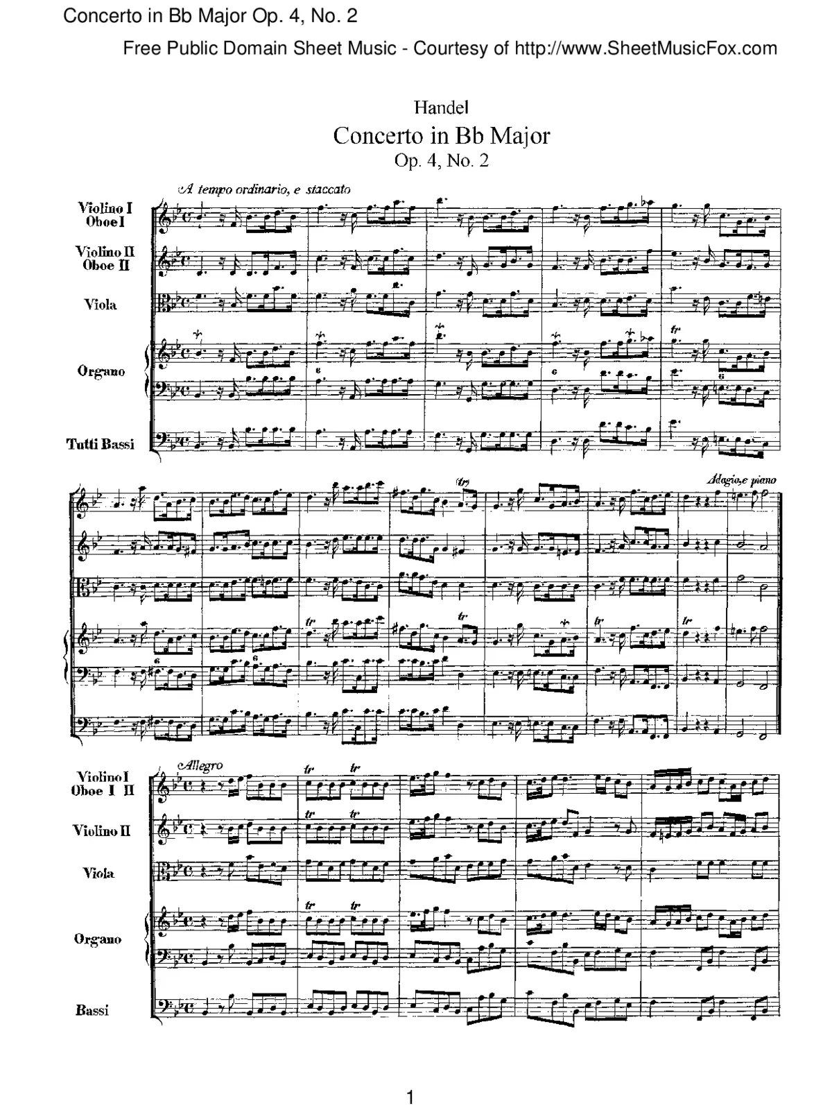 Organ Concerto in B-flat major - Page 1