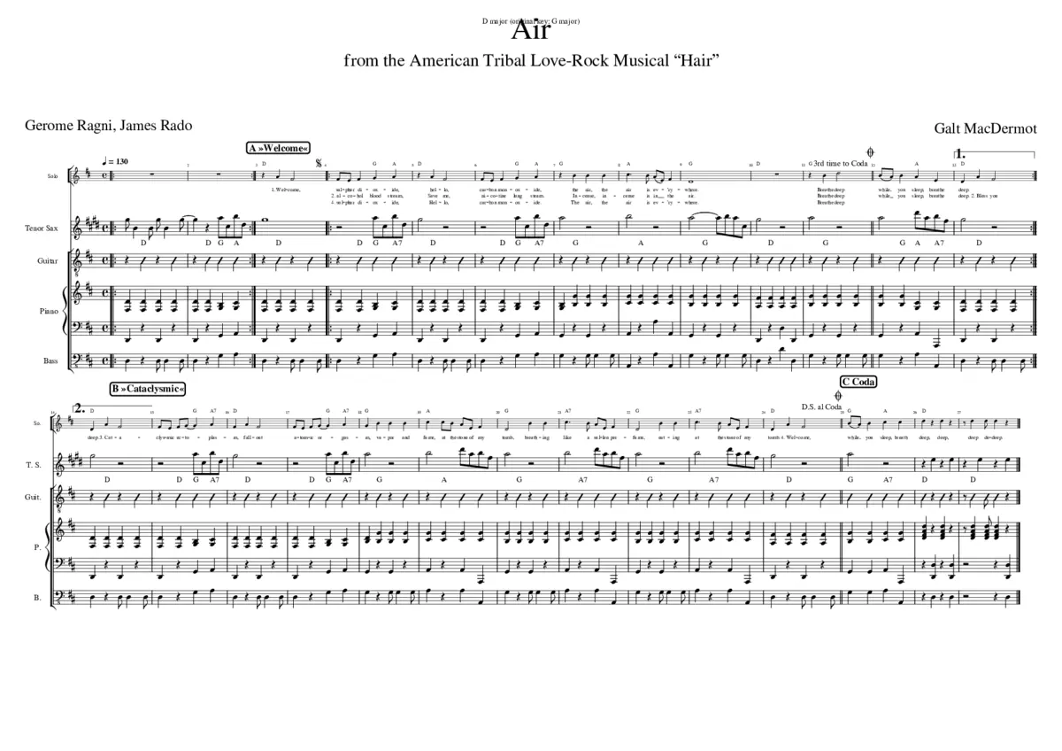 Musical Hair: Air (arranged for small R&B band) - Page 1