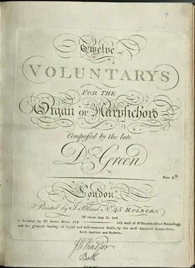 Twelve Voluntarys for the Organ or Harpsichord