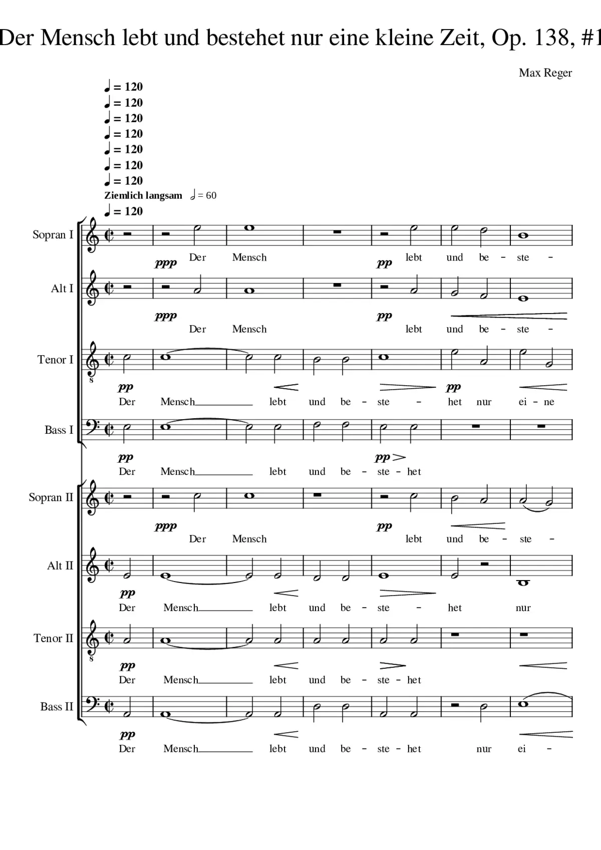 Der Mensch lebt und bestehet nur eine kleine Zeit Op. 138 No. 1 - Page 1