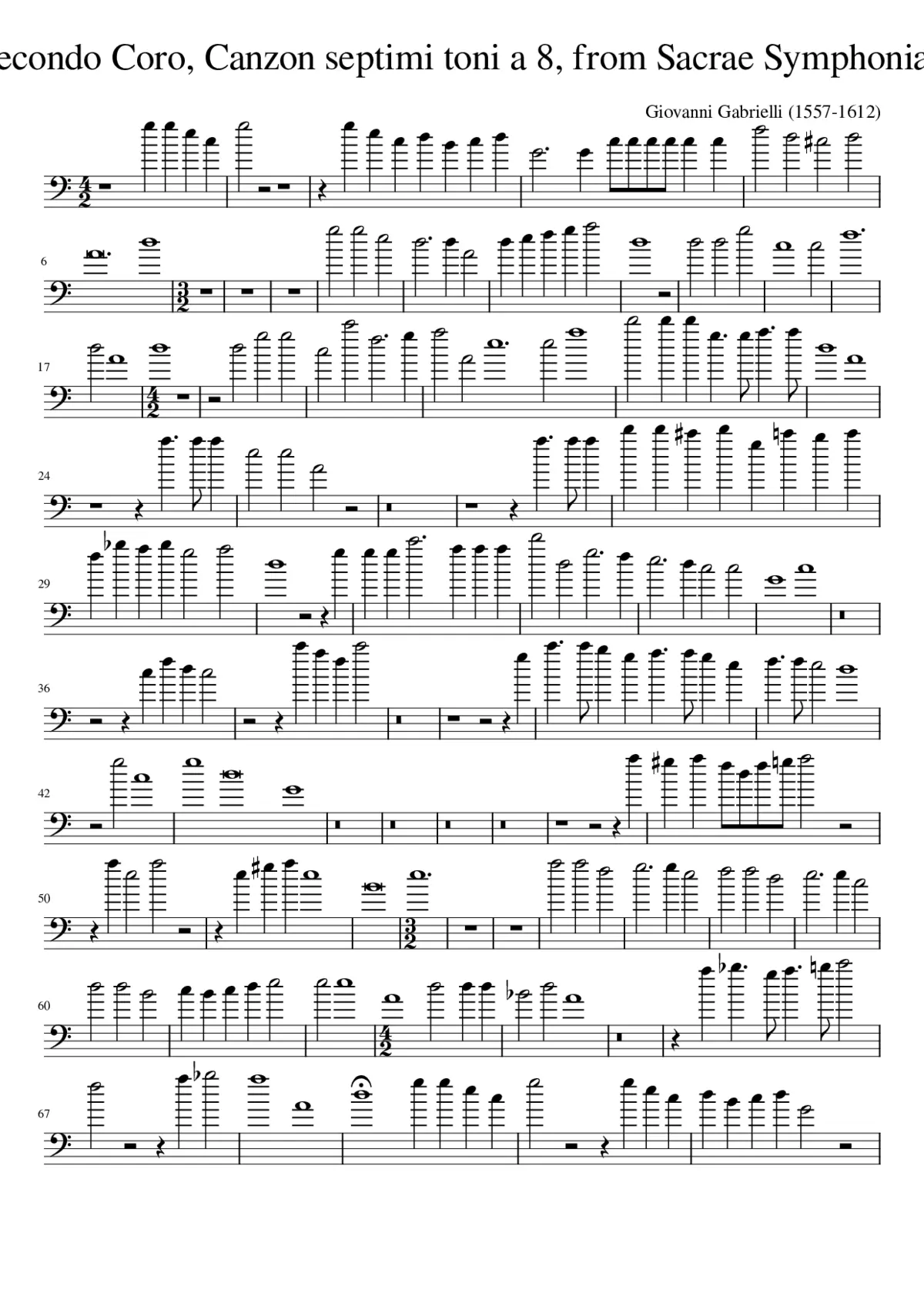 Basso Secondo Coro Canzon septimi toni a 8 from Sacrae Symphoniae (1597) - Page 1
