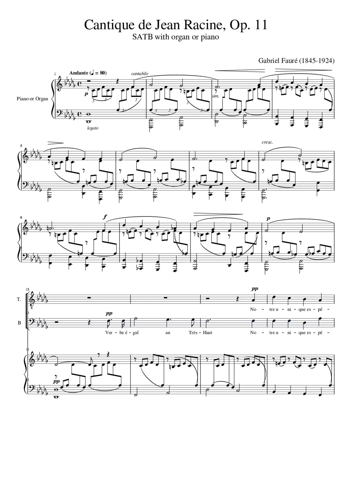Cantique de Jean Racine Gabriel Fauré - Page 1
