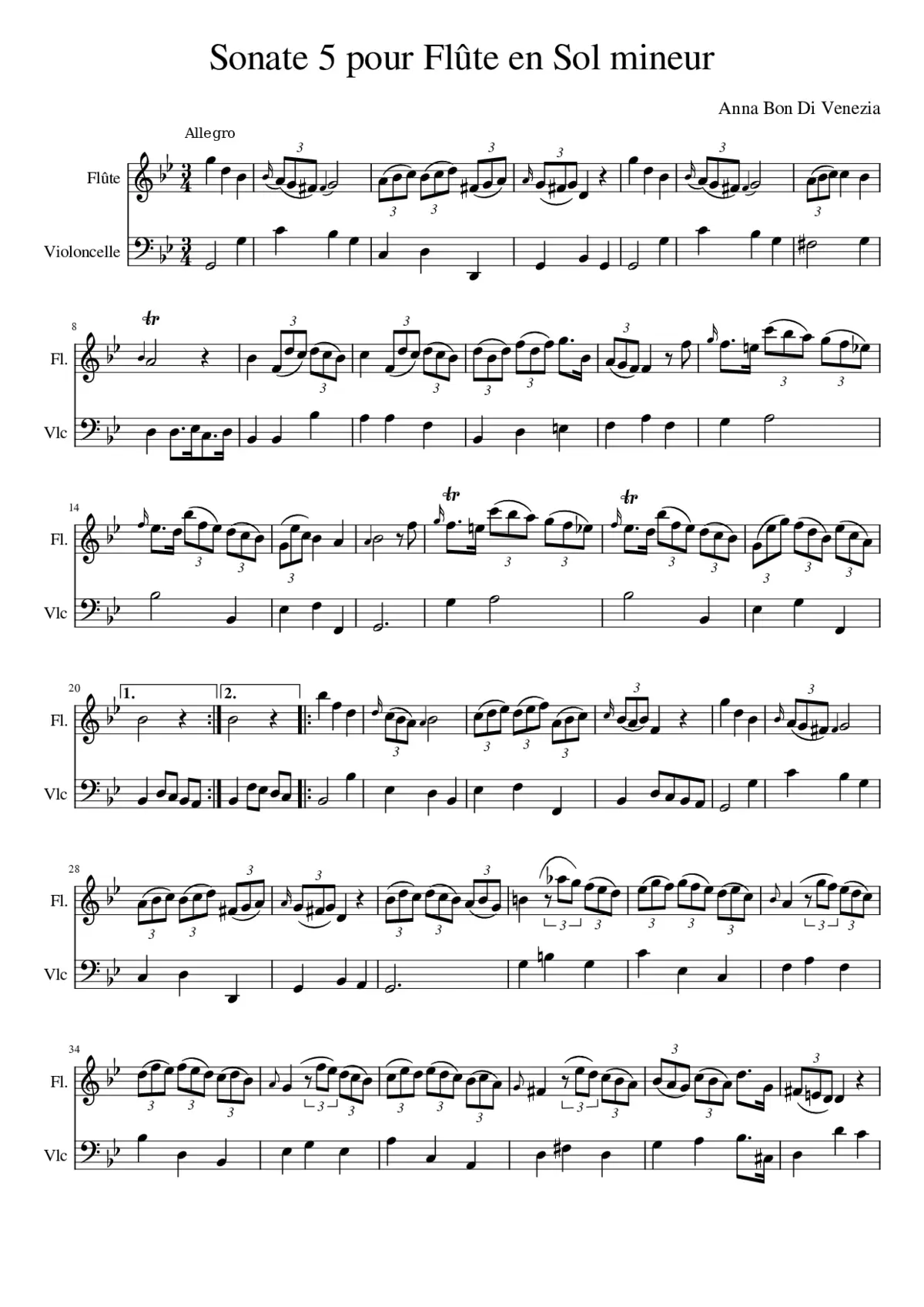 flute sonata n5 in G minor - Page 1