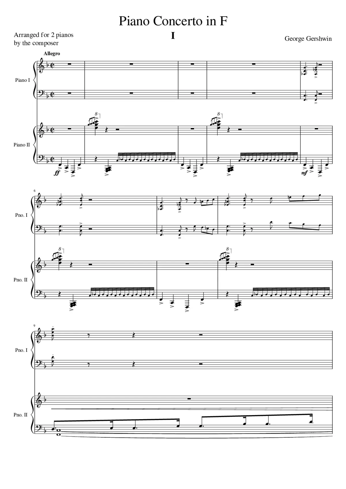 Gershwin Piano Concerto in F I. Allegro (Arr. for 2 pianos) - Page 1