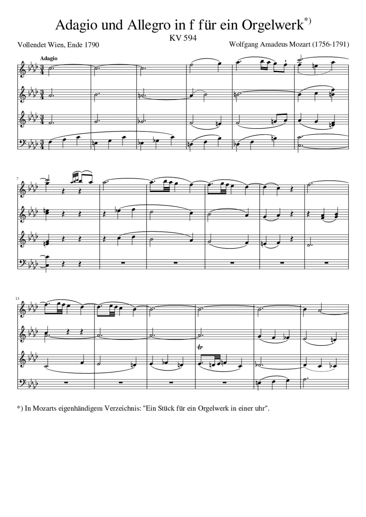 Adagio und Allegro in f für ein Orgelwerk KV 594 - Page 1